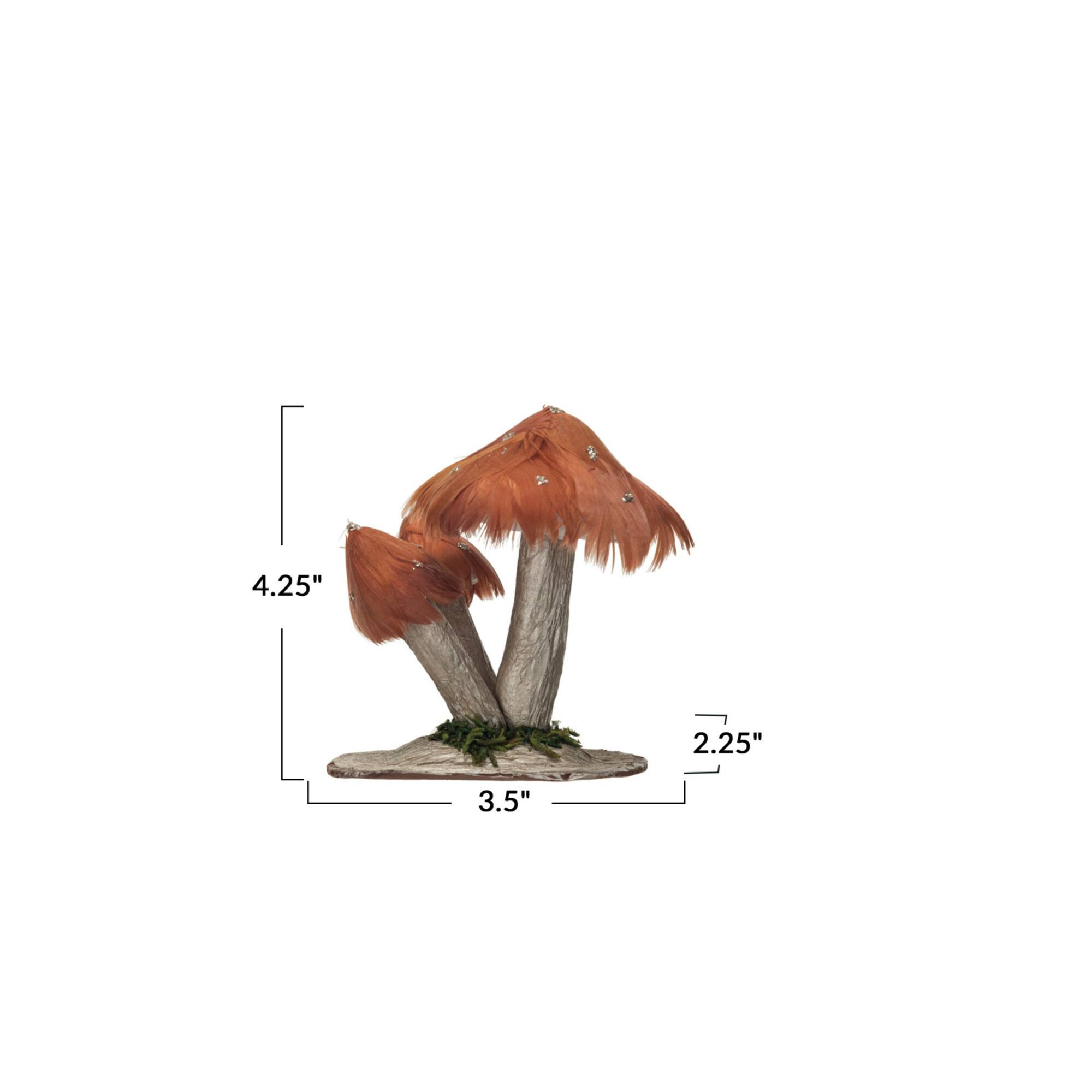Hello Honey® 4.25" Rust Foam & Feather Mushroom with Gold Glitter & Faux Moss